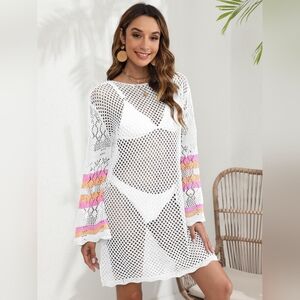 Openwork Contrast Long Sleeve Cover-Up